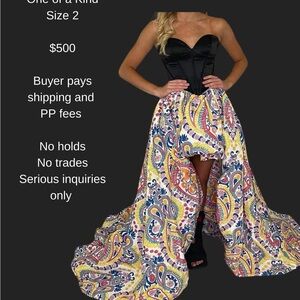 Black and Multicolor Strapless Gown